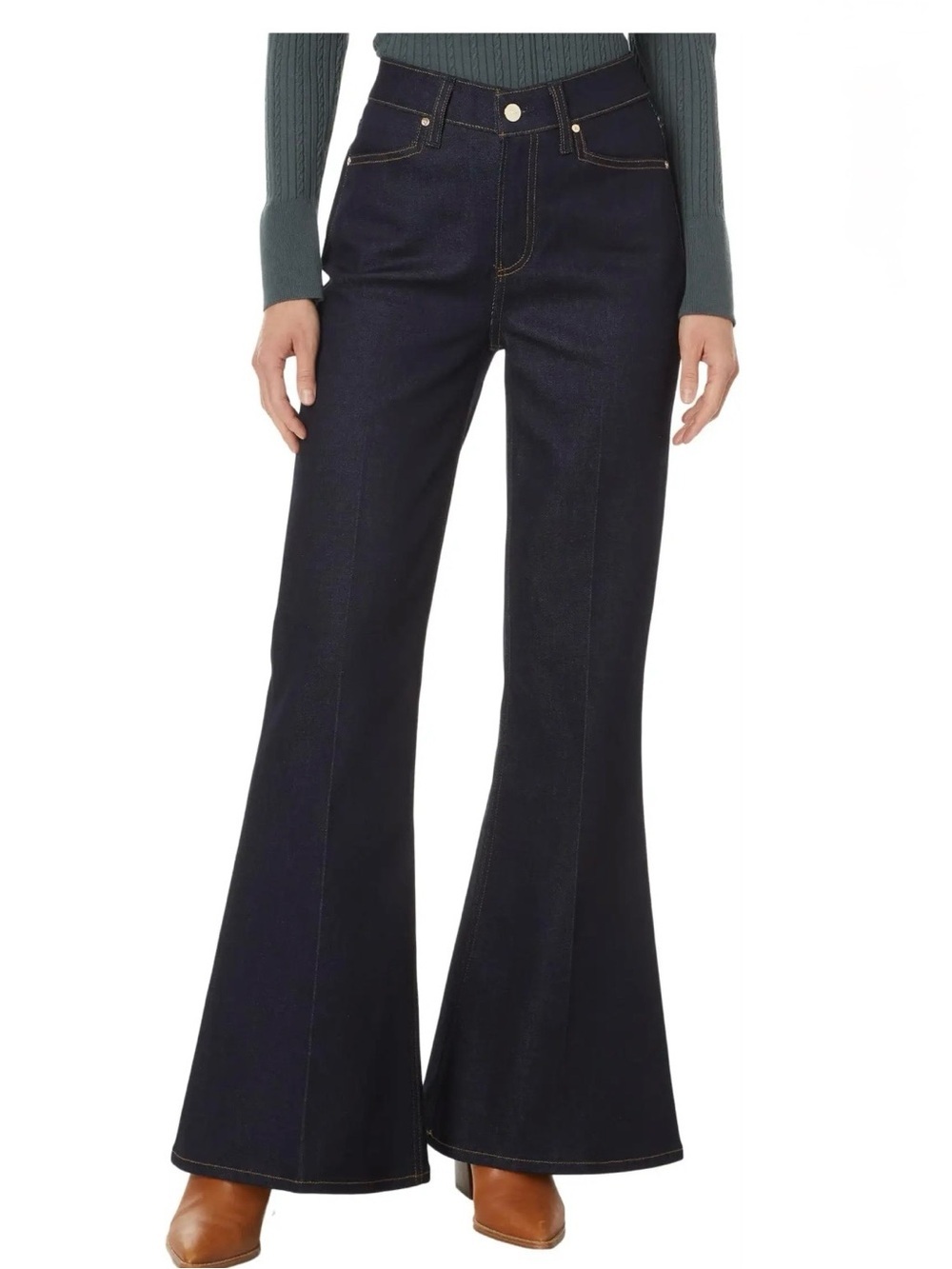PAIGE Dark Wash High Rise Flare Jeans Wide Leg Retro Denim - Picture 2 of 13